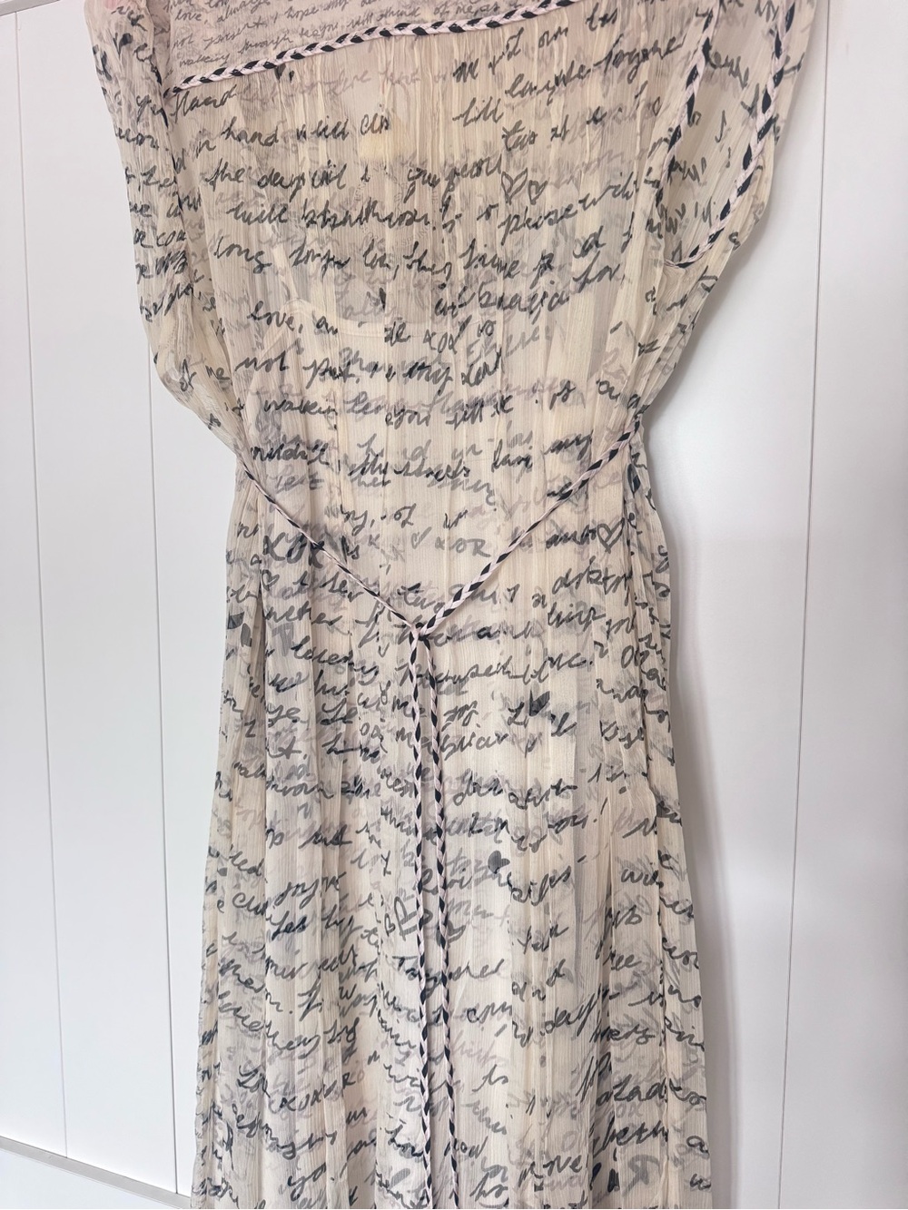 Johnny Was Light Cream Script-Print Maxi Dress with printed slip
